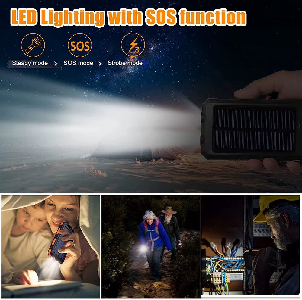 Power Up Your Adventures with the 80000mAh Solar Power Bank - Ultimate Portable Charger with LED Light and Compass for All Smartphones