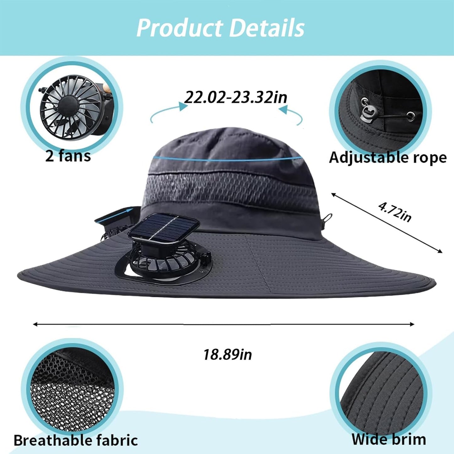 Experience Ultimate Comfort and Protection with Our Wide Brim Solar Fan Hat for Outdoor Adventures - Perfect for Fishing and Sun Protection!