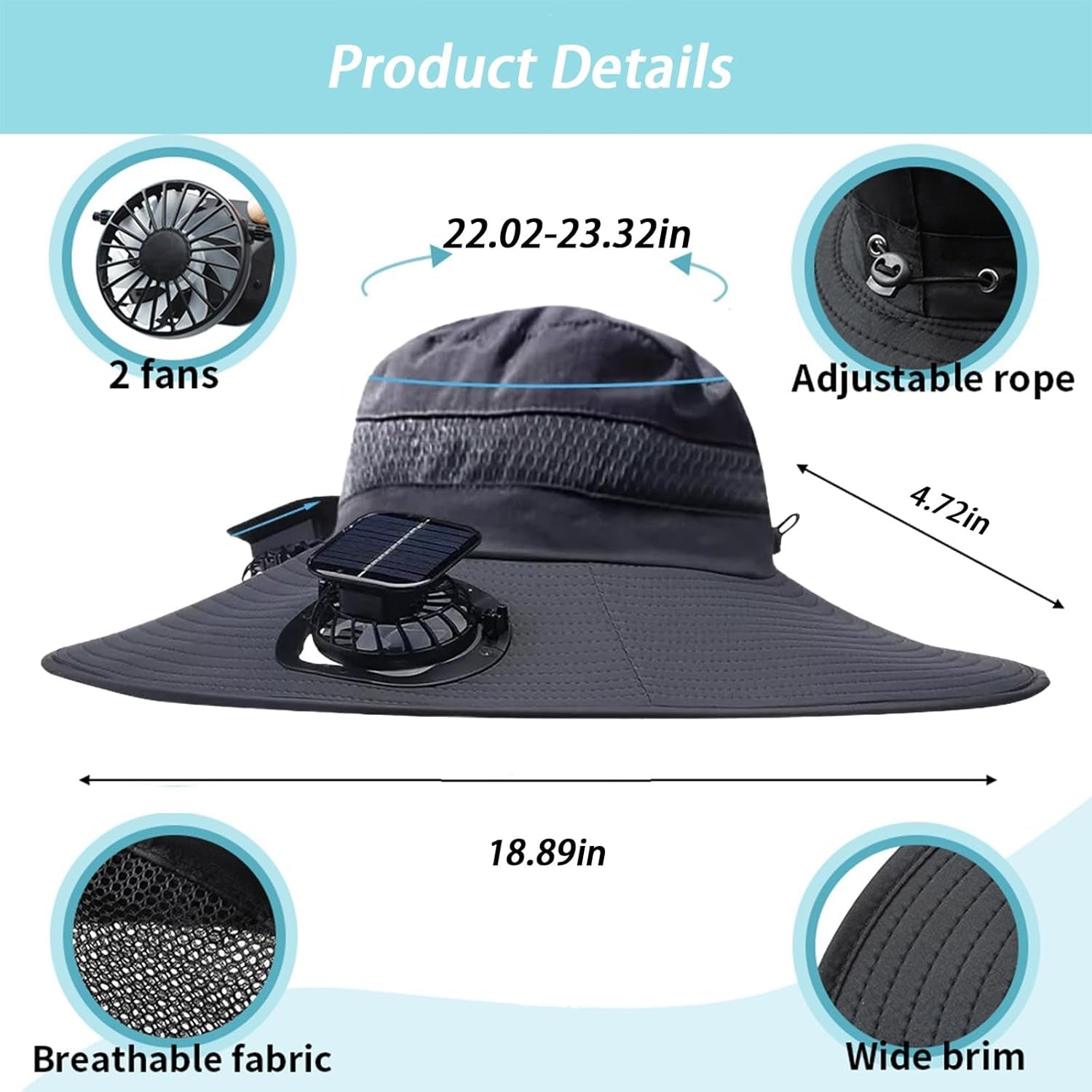 Experience Ultimate Comfort and Protection with Our Wide Brim Solar Fan Hat for Outdoor Adventures - Perfect for Fishing and Sun Protection!