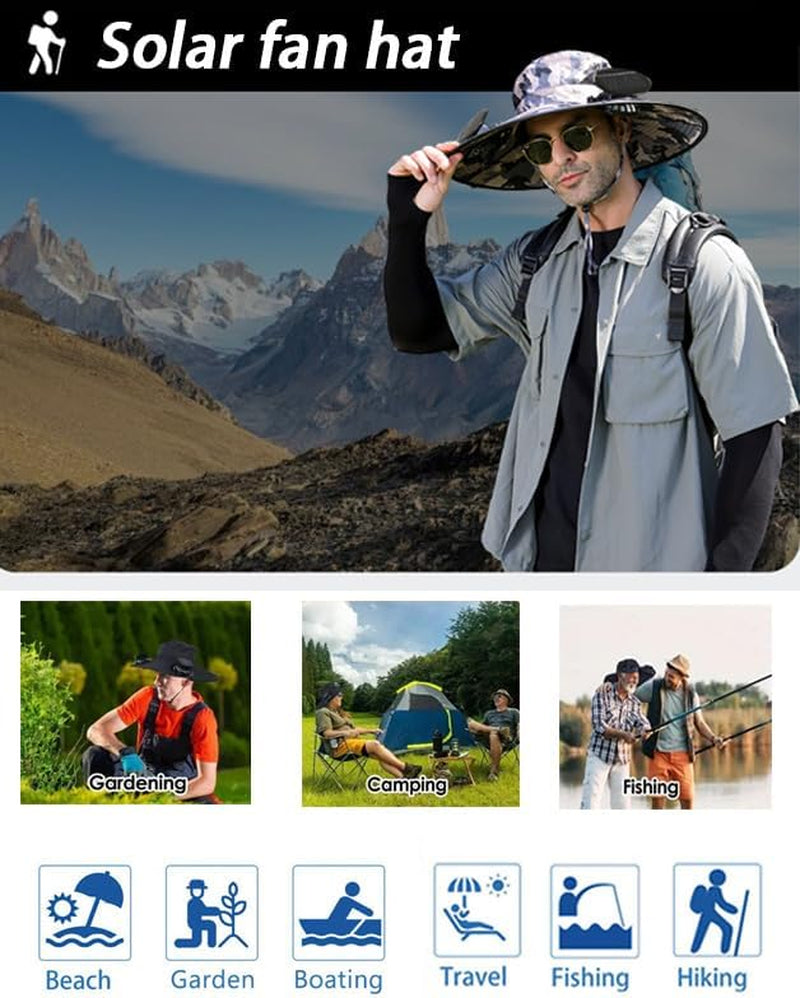 Experience Ultimate Comfort and Protection with Our Wide Brim Solar Fan Hat for Outdoor Adventures - Perfect for Fishing and Sun Protection!