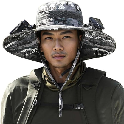 Experience Ultimate Comfort and Protection with Our Wide Brim Solar Fan Hat for Outdoor Adventures - Perfect for Fishing and Sun Protection!