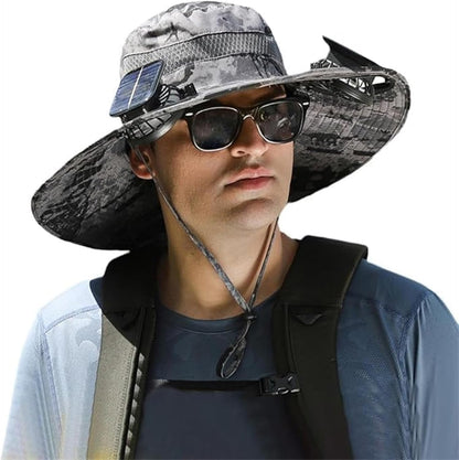 Experience Ultimate Comfort and Protection with Our Wide Brim Solar Fan Hat for Outdoor Adventures - Perfect for Fishing and Sun Protection!