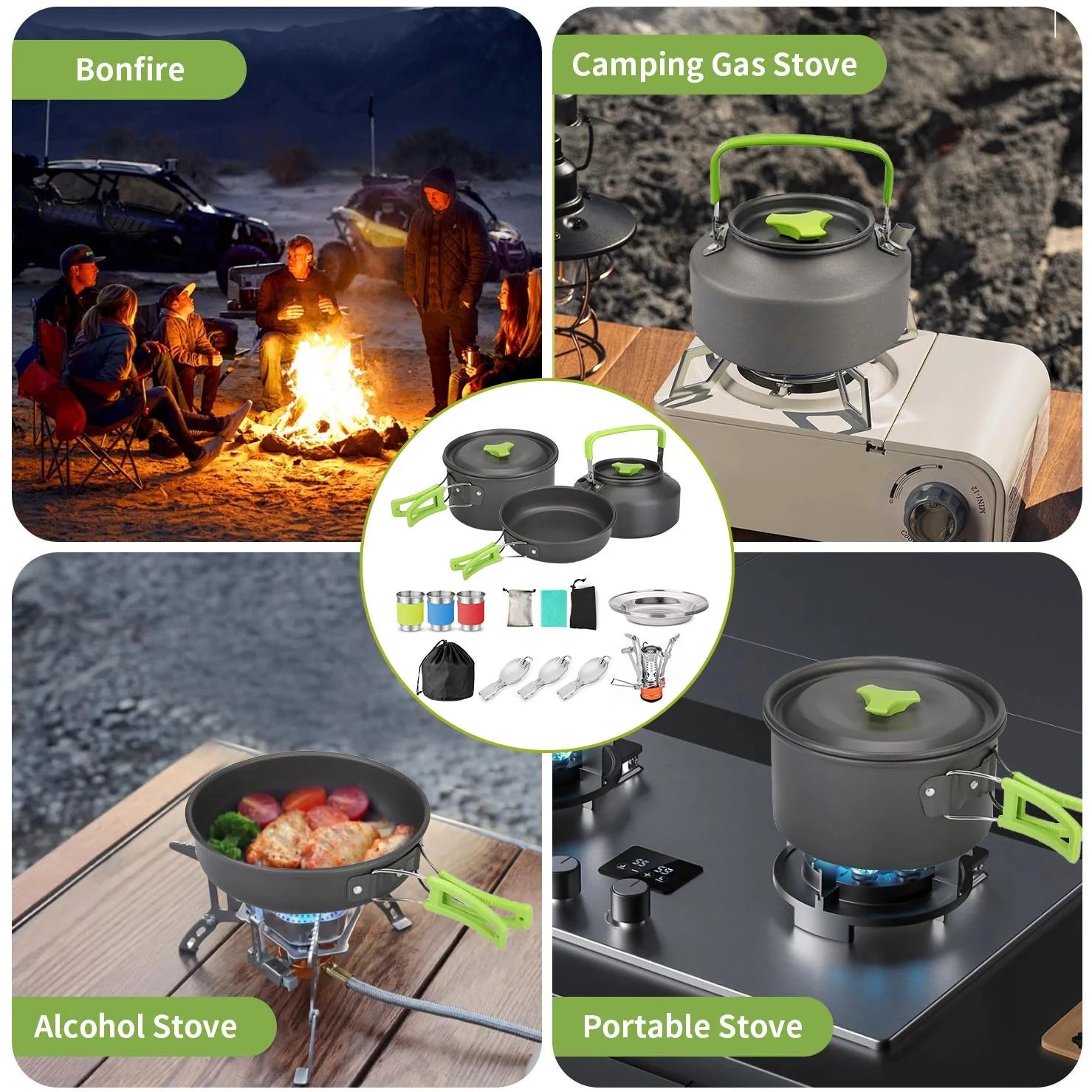 Ultimate 15-Piece Camping Cookware Set with Mini Stove - Lightweight, Non-Stick, and Perfect for Outdoor Adventures!