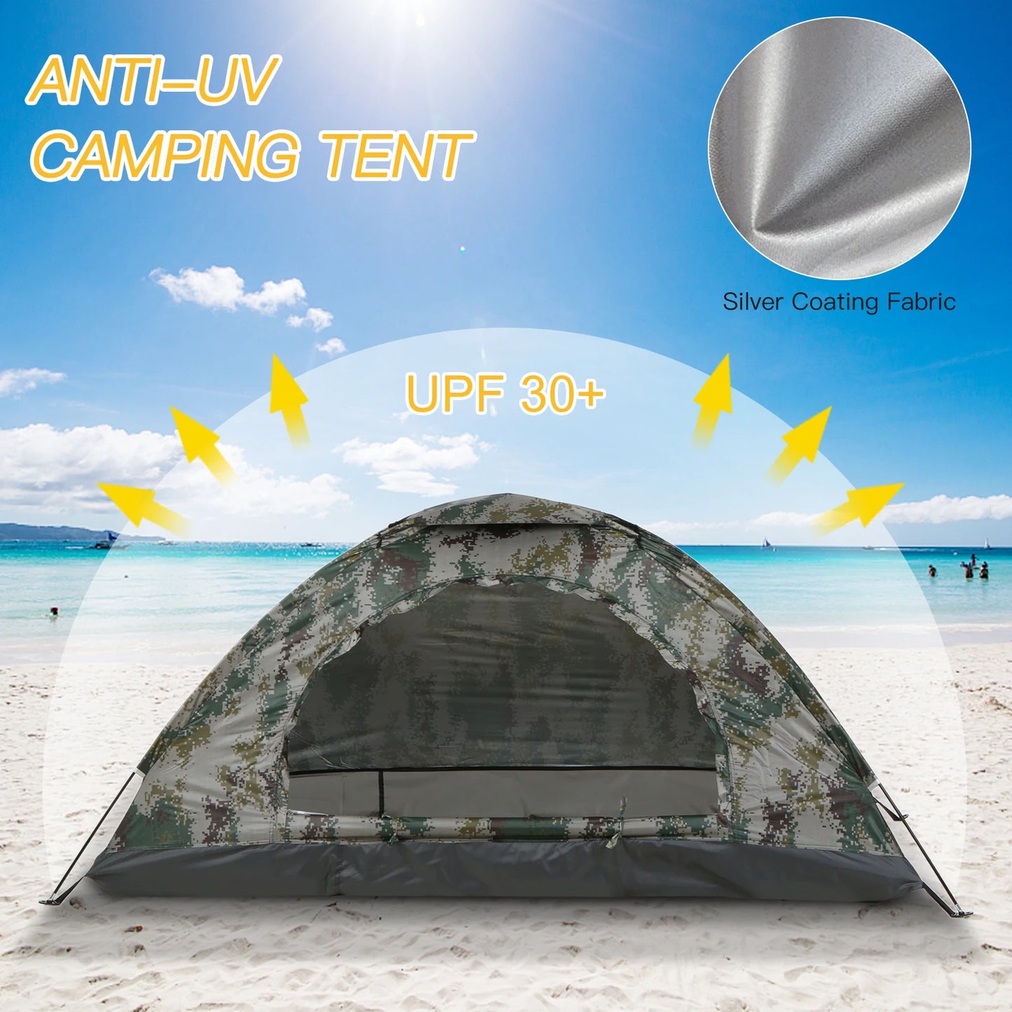 Ultralight 1-2 Person Portable Camping Tent with Anti-UV Coating - Perfect for Summer Hiking and Beach Adventures