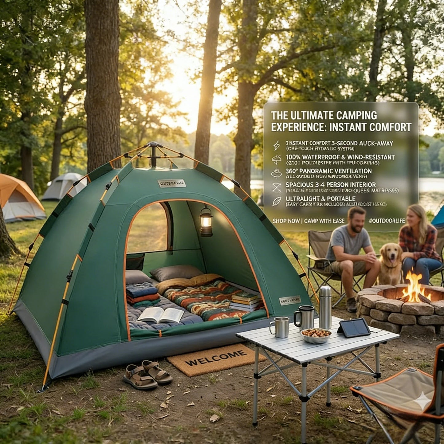 Experience the Great Outdoors with Our 2-3 Person Instant Pop Up Camping Tent - Waterproof, UV Protected, and Lightweight for Ultimate Convenience!