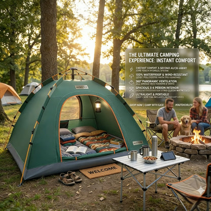 Experience the Great Outdoors with Our 2-3 Person Instant Pop Up Camping Tent - Waterproof, UV Protected, and Lightweight for Ultimate Convenience!