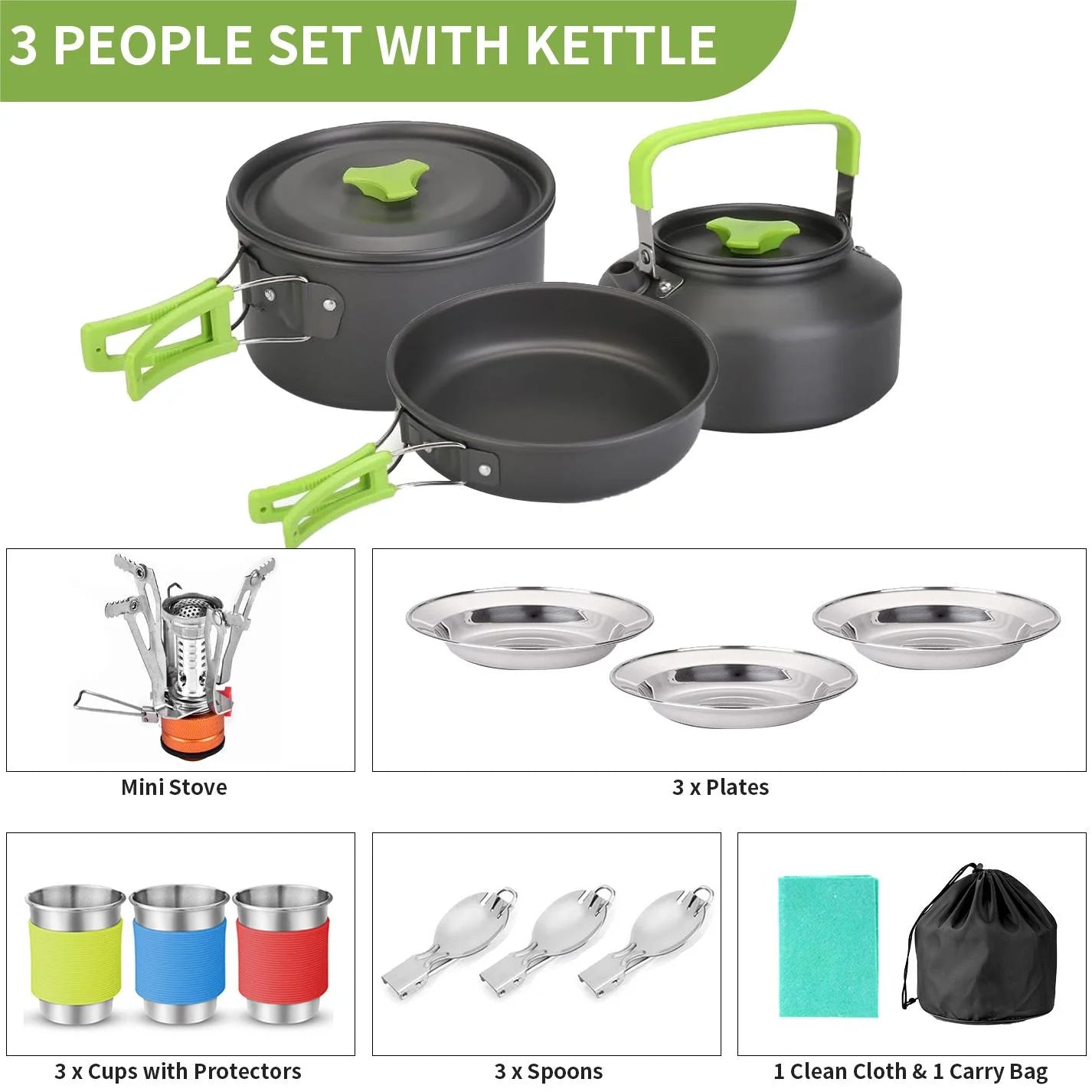 Ultimate 15-Piece Camping Cookware Set with Mini Stove - Lightweight, Non-Stick, and Perfect for Outdoor Adventures!