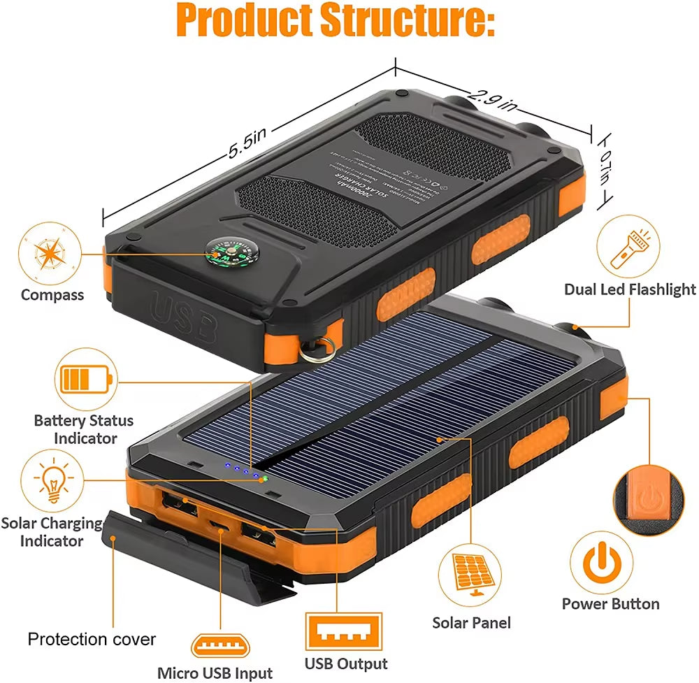 Power Up Your Adventures with the 80000mAh Solar Power Bank - Ultimate Portable Charger with LED Light and Compass for All Smartphones